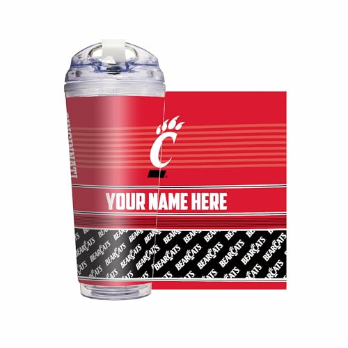 Rico Industries NCAA Cincinnati Bearcats Standard 24oz Personalized Tumbler W/Hinged Lid - Team Colored Travel Tumbler - Keeps Drinks Cold or Hot