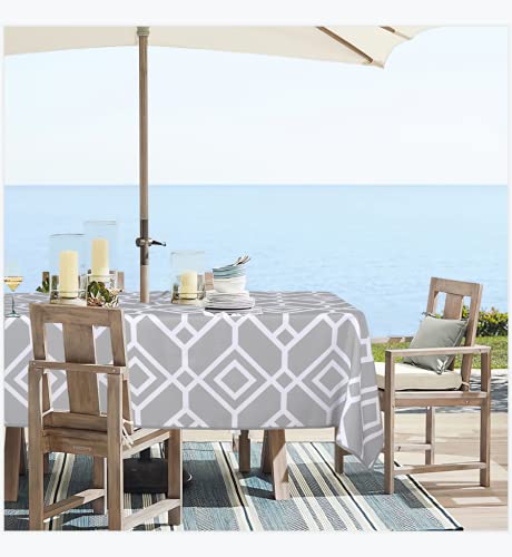 Lushvida Moroccan Outdoor Tablecloth With Umbrella Hole And Zipper 60 X 120 Inch Silver, Rectangle Waterproof Wrinkle Free Table Cloth Decorative Fabric Washable Table Cover For Patio, Party, Picnic #TOP1