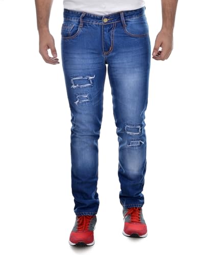 Image of Ben Martin Men's Slim Fit Distressed Denim Jeans - Casual Rough Blue Pants 28