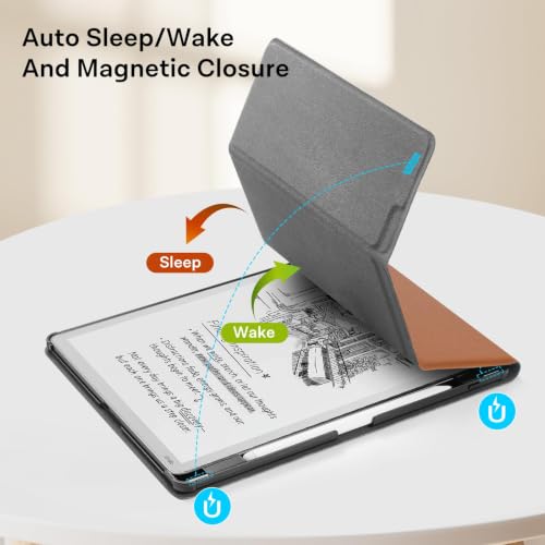 Image of CoBak Case for 11 inch Kindle Scribe 3rd Generation 2025, Kindle Scribe Colorsoft with Two Viewing Angles - All New PU Leather Cover with Auto Sleep Wake, Pen Holder. Brown
