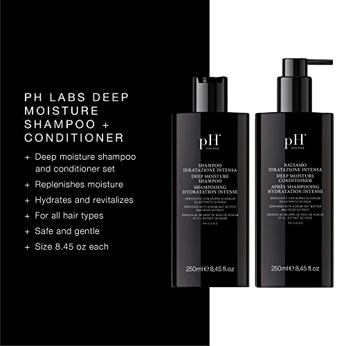 Ph Labs Deep Moisture Conditioner + Shampoo Set To Treat Dry And Dehydrated Hair - Premium Italian Hair Care - Infused With Hyaluronic Acid And Fermented Aloe For Hydrating, Nourishing, And Repairing Damaged Hair #TOP1