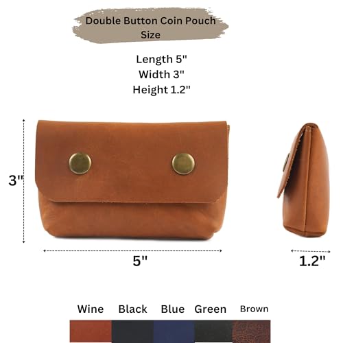 Leather Double Coin Pouch Premium Cash & Card Holder Compact Cable Organizer Travel Makeup Bag, Handmade Artisan Craft Vintage Leather Accessories Multipurpose Wallet & Organizer (Wine)4