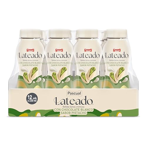Pascual Lateado - Batido de Chocolate Blanco, Sabor Pistacho - Bebida Láctea Cremosa - Caja de 12 Briks de 230 ml