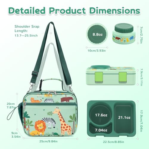 Image of Bento Box for Kids, Leakproof Kids Lunch Box with 8.5OZ Thermo Food Jar & Lunch Bag, 3-4 Compartments Toddler Insulated Lunch Box for Boys, BPA Free Lunch Containers for School Daycare