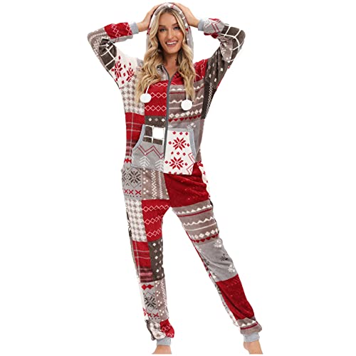 EMATOP Winter Warm Onesie Damen Jumpsuit Weihnachts Schlafanzug Teddy...