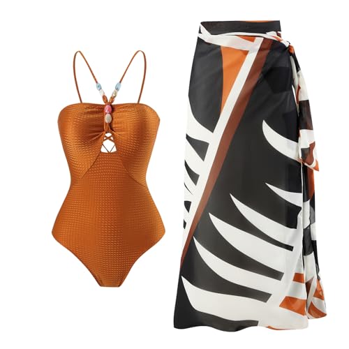 IBAKOM Three Pieces Swimsuits for Women with Wrap Skirt Swim Top Tummy Control Bikin Bottom Bathingsuit Cover Ups