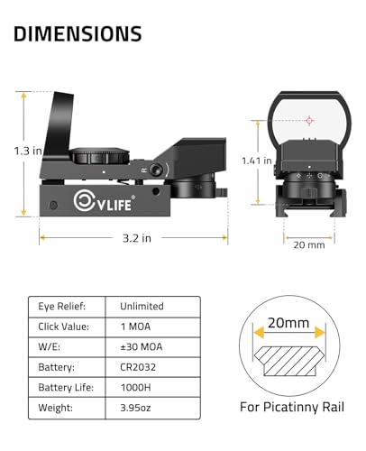 CVLIFE FoxSpook Motion Awake Multi Reticle Green & Red Dot Sight, Reflex Sight for Picatinny, Absolute Co-Witness Red Dot Optics Scope with 31×21mm Large Window — view 6