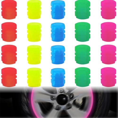 GHPKOTW Tapones Rueda Coche 20 Piezas Tapones De Válvulas De Neumáticos Fluorescentes Universales Calavera Tapas Luminosas para Válvulas De Aire para Coche Bicicleta Moto