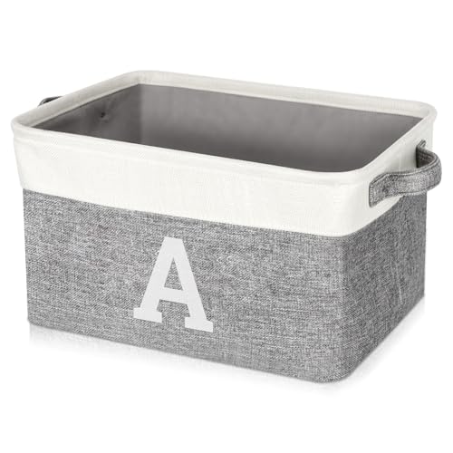 Personalized Gifts Storage Basket Fabric Storage Bins for Shelves, Monogrammed Gifts Storage Baskets for Organizing, Decorative Storage Baskets for Pantry Closet Office Living Room (Letter A)