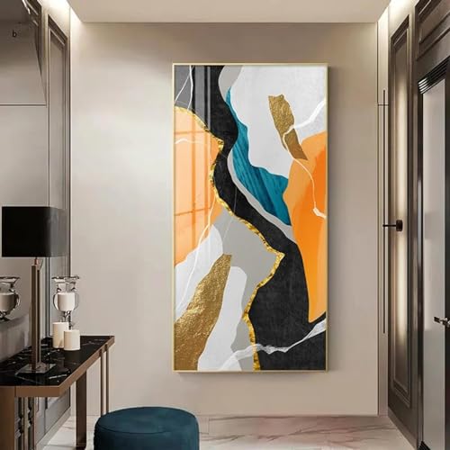 Toile de peinture abstraite nordique cadre doré luxe 80x160cm
