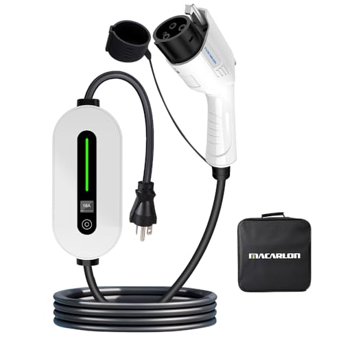 Level 1 J1772 EV Charger, 120-220V 16A, 25ft Cable, IP66 Waterproof, Portable Electric Vehicle Charger with NEMA 6-20 & 5-15 Plug, Compatible with All J1772 Electric Cars