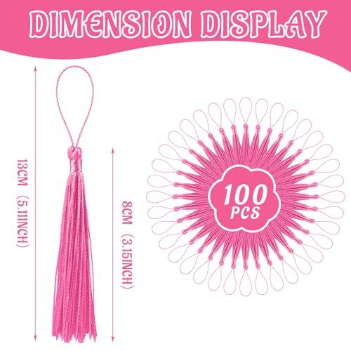 Image of 100 Pcs Bookmark Tassels Bulk Rose Red Soft Craft Silky Handmade Mini Tassels for Jewelry Making with Loops for DIY Craft Accessory Dress Decoration