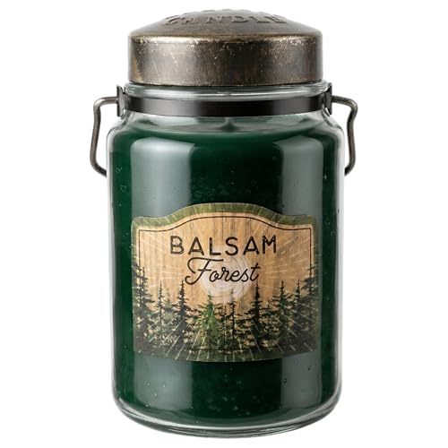 Image of McCall's Candles | Balsam Forest | 26 oz Scented Candle | USA-Poured | Vintage Rustic Jar with Carrying Handle | Crisp Evergreen Winter Fragrance