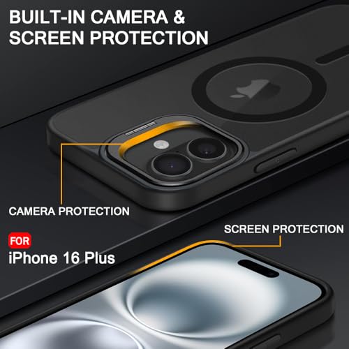 Image of TheGiftKart Hybrid Matte Frosted Back Cover Case for iPhone 16 Plus Compatible with MagSafe | Built-in Stand | Shockproof Hard Back Cover Case for iPhone 16 Plus (PC & TPU, Translucent Black)