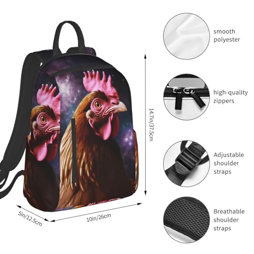 Sac à dos grande capacité imprimé poule galaxie léger noir multi-usage - 4