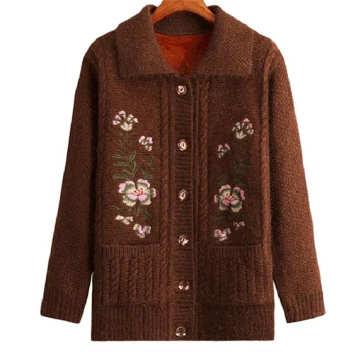 Women's Thick Warm Long Sleeve Cardigan with Pockets for Middle-Aged Mother Retro Embroidered Turn Down Collar Knitted Coat3