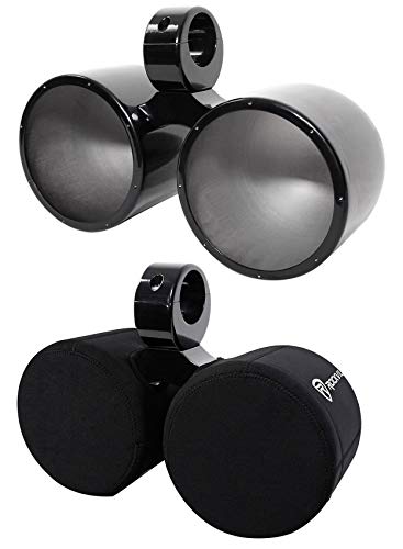 Image of Rockville DMAC80B Bundle: Dual 7.7 inch Black Aluminum Wakeboard Tower Speaker Enclosure, 2X Neoprene Covers for Marine Wakeboard Speakers, 3-Items