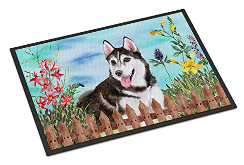 Caroline's Treasures CK1274JMAT Siberian Husky #2 Spring Doormat 24x36 Front Door Mat Indoor Outdoor Rugs for Entryway, Non Slip Washable Low Pile, 24H X 36W