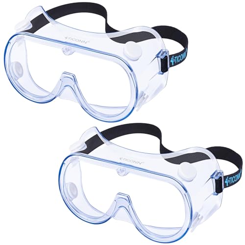 TICONN Anti-Fog Safety Goggles, HD Clear Eye Protection, ANSI Z87.1 Lab Goggles for Chemistry, Industrial (2PK)