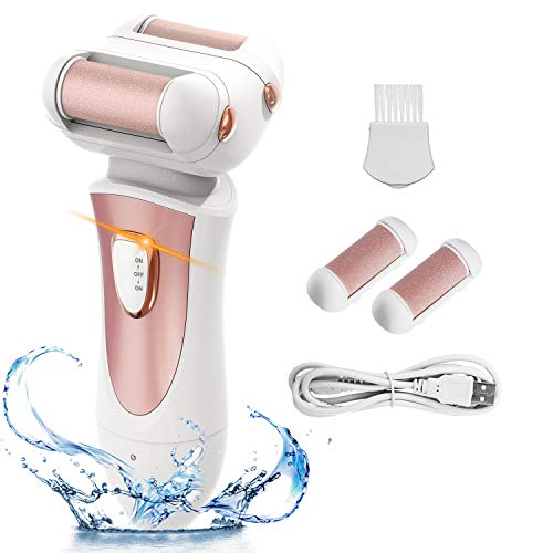 Babacom Hornhautentferner Elektrisch, Wasserdichte Wiederaufladbare Fußpflege mit 2 Rollenköpfen [Grob & Fein] für Abgestorbene & Rissige Haut, Professionelle Hornhautraspel für Pediküre & Fußpflege