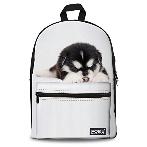 FOR U DESIGNS Cool White Sleepy Dog Animal Soft Cotton Canvas Bookbag Back Pack
