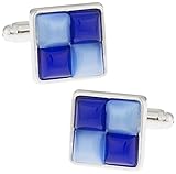 2-Tone azul catseye-style Gemelos marco plateado por regalo