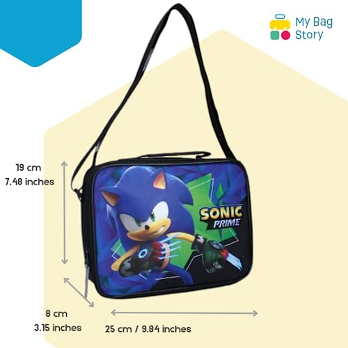 mybagstory - Lunchtasche – Sonic – Kinder – Schule – Grundschule – Kindergarten – Kindergarten – Kindergarten – Kindergarten – Mittagessen für Jungen – Größe 25 cm – verstellbare Träger, Schwarz , 25