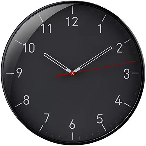 WristArt Wall Clocks Battery Operated Non Ticking - 12 Inch Completely Silent Analog Quartz Office Wall Clock - Modern Design Wall Clock for School, office, livingroom Clockblack
