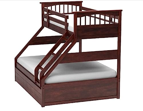 Image of APRODZ Haven Queen Size Solid Wood Bunk Bed with 2 Drawer Storage | Wooden Twin Over Bed with Ladder for Kids' Room Bedroom Living Room Home (Brown)
