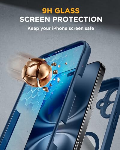 Image of Miracase for iPhone 16 Case 6.1'', Full-Body Protective Phone case with Built-in Full Glass Screen &Camera Control,Easy Installation,No Gap,Compatible with MagSafe,SGS Drop Proof 16 Cover,Storm Blue