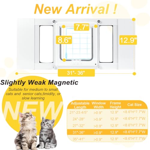 Cat Door for Window,3Min No-Damage Quick Install, Fits 31"-36" Width Windows, No Drilling Required Cat Window Door Insert, Aluminum Frame Pet Door for Window, 4 Lock Modes to Control Pet Access by Petoasis - Image 2