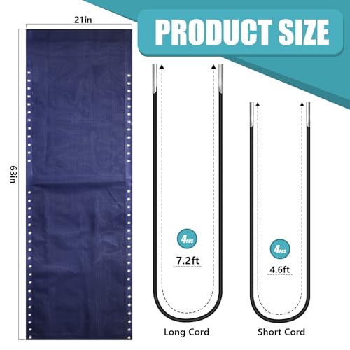 Queekay 2 Pcs Gravity Chair Replacement Fabric with 8 Bungee Cord Lounge Chair Cloth Mesh Patio Chair Repair Kit for Patio Recliner Outdoor Lawn Pool Beach Sling Chair (Blue,63" X 21") by Queekay - Image 2