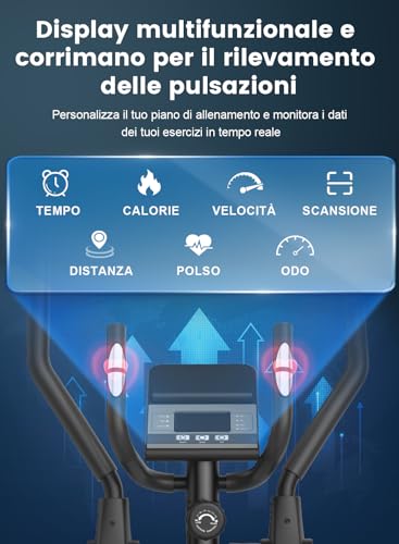 Cowmew Ellittica Da Casa, Ellittica Magnetica Ultra Silenziosa Con Resistenza A 16 Livelli, Volano Da 8 Kg, Passo Da 42 Cm Con Pedali Antiscivolo, Capacità Di Carico 150 Kg, Sensore Pluse, Monitor Lcd - 6