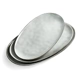 Richmount Ocean Serie Reaktionsglasur ovales Steinzeug Servierplatten 3er-Set – geeignet für Sushi, Vorspeisen, Kuchen, Fleisch, Grau