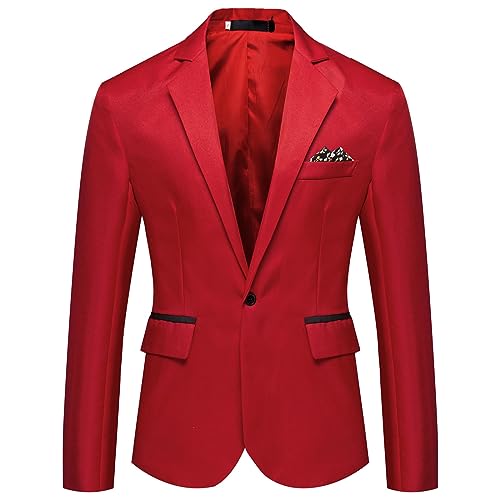 Casaco de fato para homem de corte regular, casaco com botões para o tempo livre, elegante, solto, casaco para negócios, primavera e outono, Vermelho