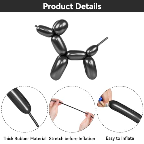 Image of Metallic Black Long Balloons Premium 260 Twisting Animals Magic Balloons for Birthday Kids Wedding Party Supply 100pcs