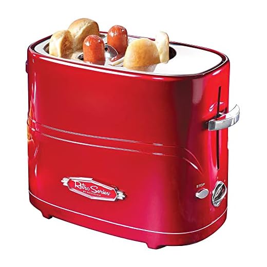 Nostalgia Adjustable 5 Setting Retro Pop Up Hot Dog Toaster, Fits 2 Regular or Extra Plump Hot Dogs and 2 Buns with Removable Cage and Mini Tongs, Red