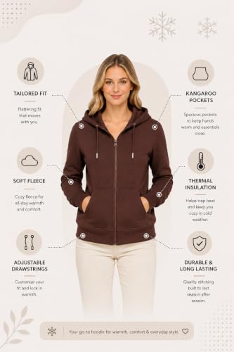 Image of HOODLIFE Women's Zip-Up Hoodie Sweatshirt - Soft Cotton Fleece Jacket with Hood, Full Zipper, Kangaroo Pocket, Casual Winter Hoodie for Women