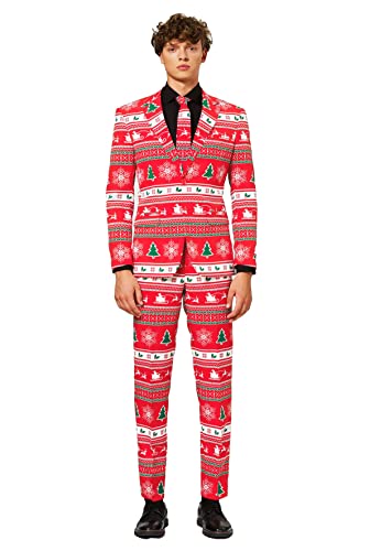 OppoSuits Homme Fun Ugly Christmas Suits for Men – Winter Wonderland – Full Suit: Jacket, Pants & Tie Costume d'homme, Red, 42