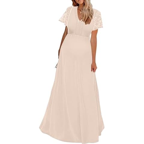 Peauty Maternity Dress Maternity Dresses for Baby Shower Maternity Maxi Dress Waist Ruched Soft Comfortable Stretchy Light Mocha L Cover