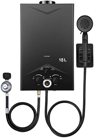 Tankless Water Heater 4.74GPM 18L Outdoor Portable GasHot Instant Propane Water Heater with Digital Display Multi-Protection for Camping Trips Boat Cabins