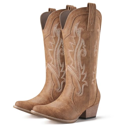 HISEA Rollda Women's Cowboy Boots with Embroidery