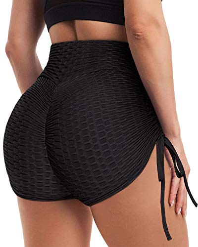 ZITAIMEI Butt Lifting Anti Cellulite Yoga Shorts for Women Tummy Control Leggings Textured High Waist Running Sexy Black