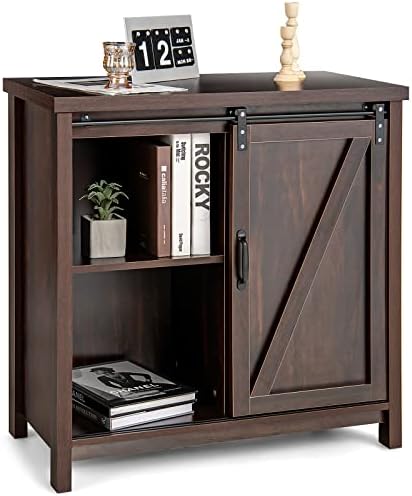 GiantexUK Kitchen Sideboard, Wooden Storage Cabinet with Sliding Door, Console Table Floor Cupboard for Dining Room, Living Room and Hallway