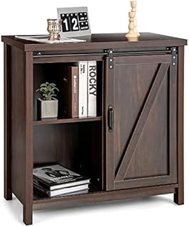 GiantexUK Kitchen Sideboard, Wooden Storage Cabinet with Sliding Door, Console Table Floor Cupboard for Dining Room, Living Room and Hallway