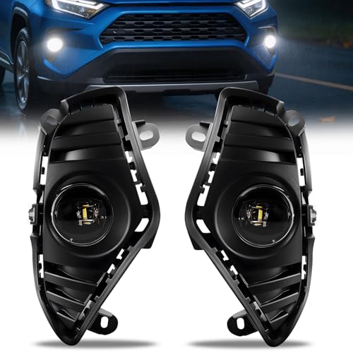 LED Fog Lights for 2019-2025 Toyota RAV4, Clear Lens Fog Lamps Assembly Replacement, Waterproof & Easy to Install, 1 Pair with Switch & Wiring Harness Kit (Not Fit Adventure Model)