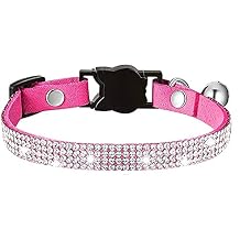 Cat Collars,Rhinestone for Girl Cats Bling Kitten Flower Adjustable Breakaway Collar with Bell Soft Velvet Leather Collar for Puppy Small Dogs Hot Pink