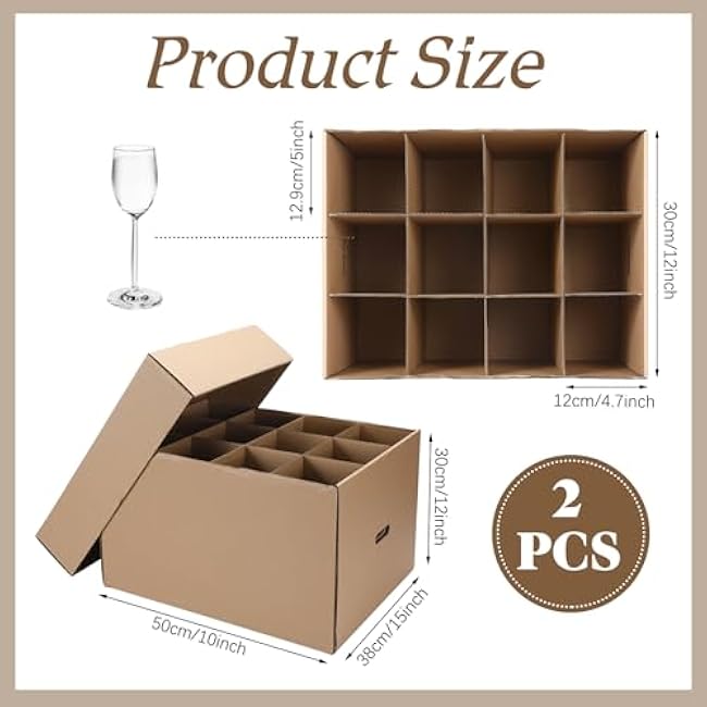 2 Pack Wine Glass Moving Boxes Kitchen Moving Boxes with Handle Kitchen Kit with Lid for Dish Glassware (20 x 15 x 12 Inch,Brown)