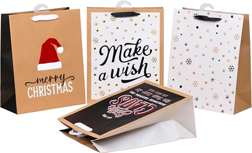 HEKU 24 XL Weihnachts-Geschenktaschen, 33x26x13cm | 4 Weihachtsmotive X-Mas Nature Trend 2| Hotfoil & Prägung I Inklusive Klappkärtchen I Hochwertiges Papier I Ideal für große Weihnachtsgeschenke