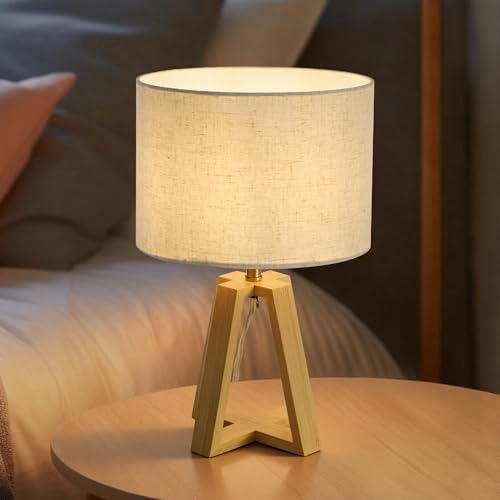Image of Small Table Lamp, Dimmable Bamboo Bedside Lamp | Mid-Century Modern Style for Bedrooms, Nightstands, Living Rooms, Home Offices, and Reading Nooks
